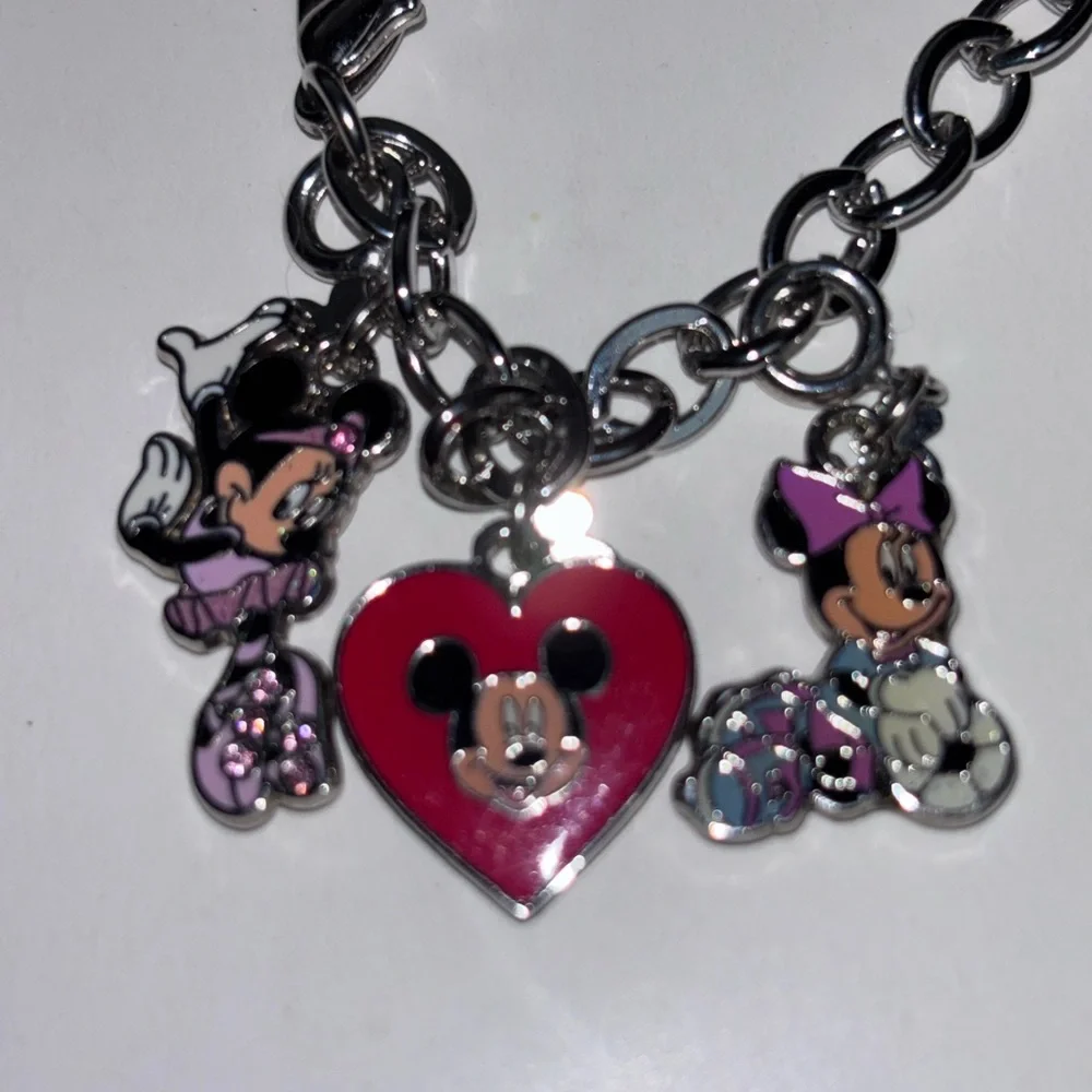 Disney Charm Bracelets with Mickey & Friends Charms - Silver Tone, Red Accent